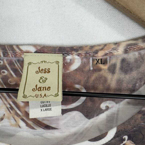 Jess & Jane Top Womens XL Beige Floral Colorful Artsy Boho Asymmetric Comfy USA - Picture 12 of 15